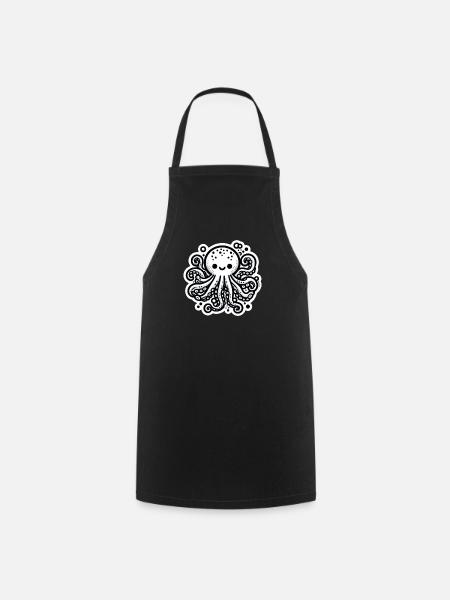 Krake Octopus weiß Sticker - Kochschürze - Schwarz