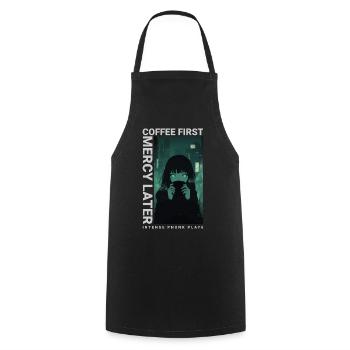 Coffee First Mercy Later Anime Vaporwave Style - Kochschürze - Schwarz - Vorne - AI Model Male 185 dark (185cm)