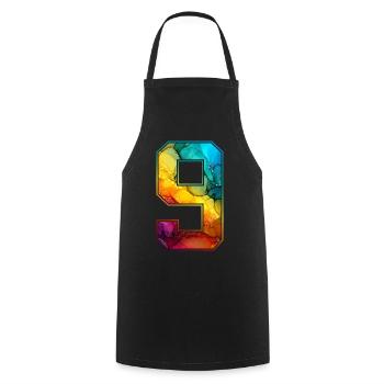 NO. 9 NUMBER 9 COLLEGE 9TH BIRTHDAY - Cooking Apron - black - Front - AI Model Male 185 dark (185cm)