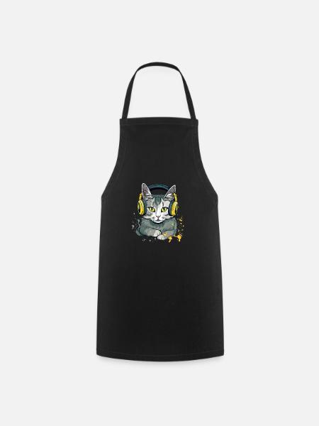 Jili, die audiophile Katze - Kochschürze - Schwarz