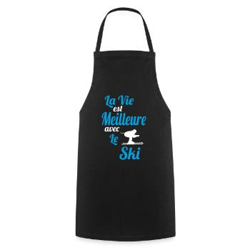 La vie est meilleure avec le Ski - Idée Cadeau - Tablier de cuisine - noir - Devant - AI Model Male 185 dark (185cm)