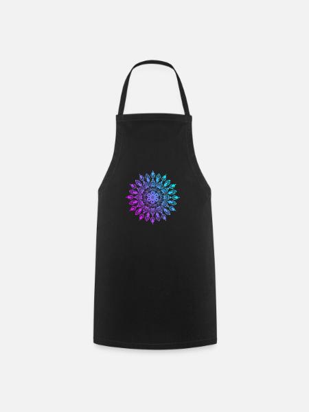 Mandala flower pink purple turquoise - Cooking Apron - black