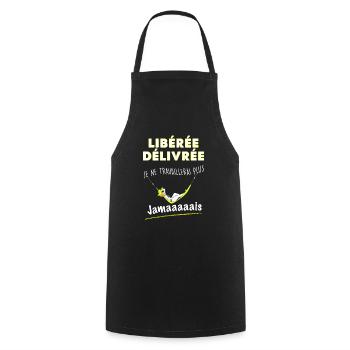 Femme retraite liberée delivrée cadeau mamie - Tablier de cuisine - noir - Devant - AI Model Male 185 dark (185cm)