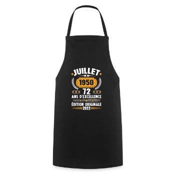 Cadeau d'anniversaire 72 Ans, Né en juillet 1950 - Tablier de cuisine - noir - Devant - AI Model Male 185 dark (185cm)