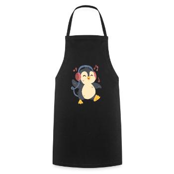 Pinguin tanzt und hört Musik - Kochschürze - Schwarz - Vorne - AI Model Male 185 dark (185cm)