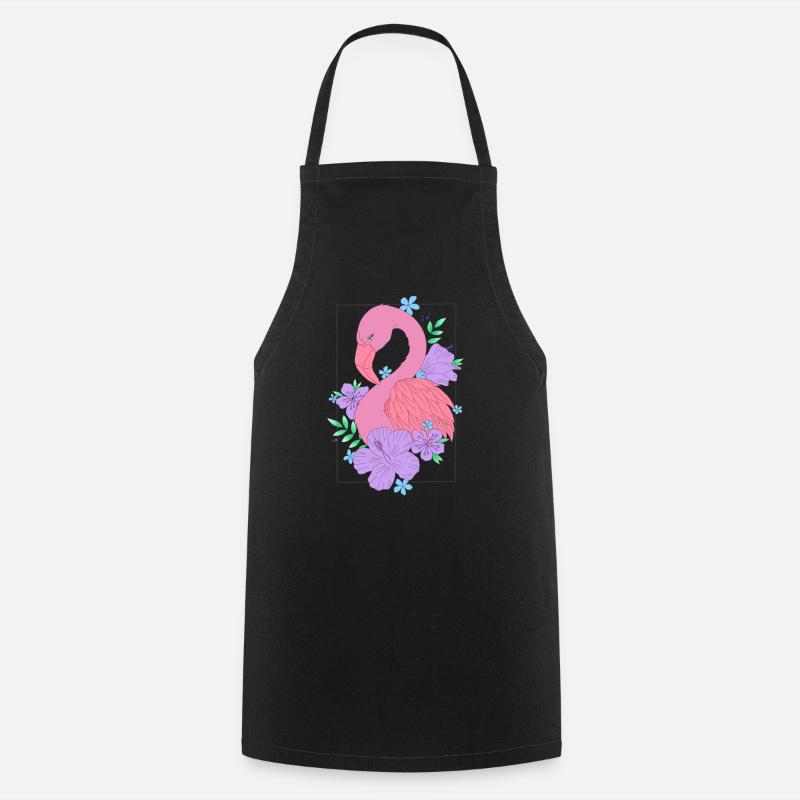 Flamingo Flower Flower - Cooking Apron - black