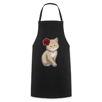 Cat Rose - Cooking Apron - black - Front - AI Model Male 185 dark (185cm)