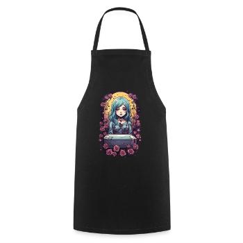 Gothic Anime Kawaii Girl with Roses Victorian - Cooking Apron - black - Front - AI Model Male 185 dark (185cm)