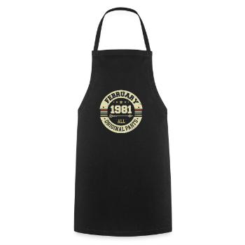 Février 1981 Vintage Cadeau d’anniversaire 1981 - Tablier de cuisine - noir - Devant - AI Model Male 185 dark (185cm)