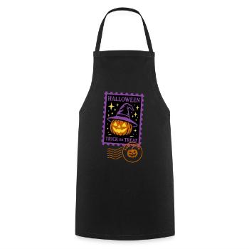 Timbre-poste - Citrouille d'Halloween avec chapeau magique - Tablier de cuisine - noir - Devant - AI Model Male 185 dark (185cm)