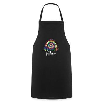 Tie Dye Rainbow Fifteen Years 15th Birthday - Cooking Apron - black - Front - AI Model Male 185 dark (185cm)