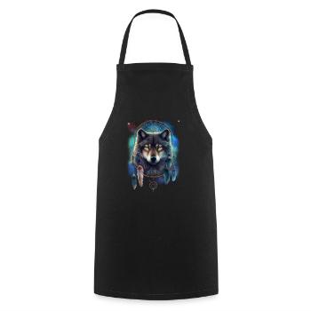 Wolf Space Dream Catcher Plumes spirituelles Wolf - Tablier de cuisine - noir - Devant - AI Model Male 185 dark (185cm)