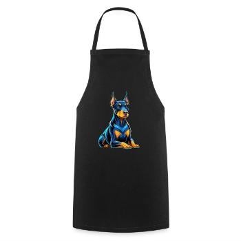 Dobermann sitzend mit Hundeblick - Kochschürze - Schwarz - Vorne - AI Model Male 185 dark (185cm)