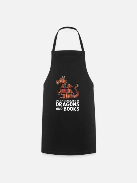 Fantasy-Drache und Bücherliebhaber - Kochschürze - Schwarz