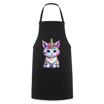 Chat licorne mignon - Tablier de cuisine - noir - Devant - AI Model Male 185 dark (185cm)