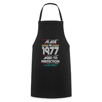 45th Birthday - Made in 1977 - Cooking Apron - black - Front - AI Model Male 185 dark (185cm)