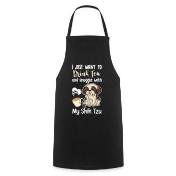 Drink Tea And Cuddle With Shih Tzu - Cooking Apron - black - Front - AI Model Male 185 dark (185cm)