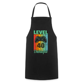 Level 40 freigeschaltet - Kochschürze - Schwarz - Vorne - AI Model Male 185 dark (185cm)