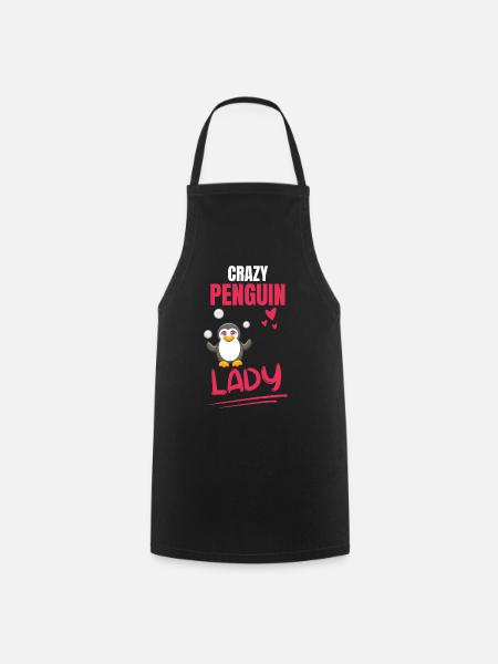 Crazy Penguin Lady Women Gift Penguin - Cooking Apron - black