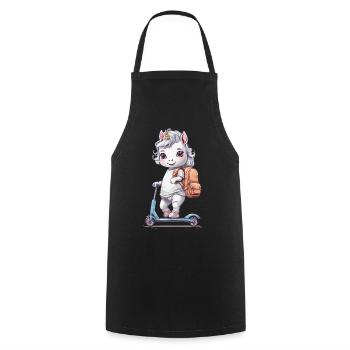 Unicorn Student Schoolchild with Scooter School Design - Cooking Apron - black - Front - AI Model Male 185 dark (185cm)