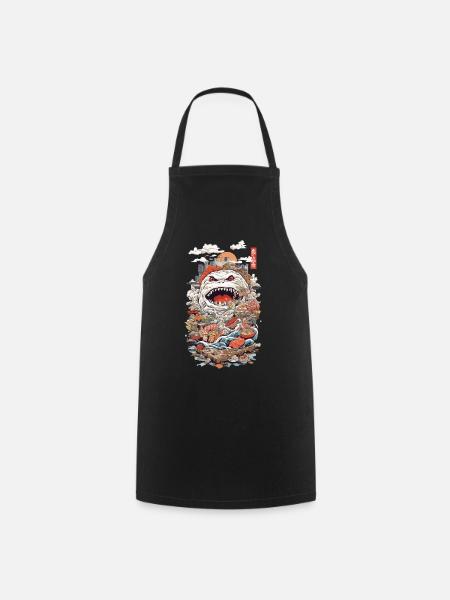 Retro Sushi Monster Japan's Culinary Wonder - Cooking Apron - black