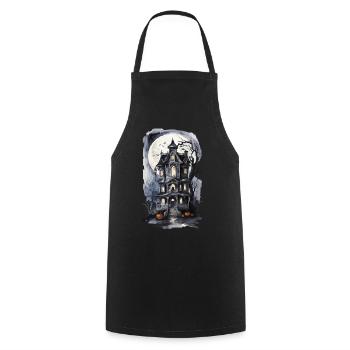 Maison de sorcière pleine lune chauve-souris sort citrouille Art - Tablier de cuisine - noir - Devant - AI Model Male 185 dark (185cm)