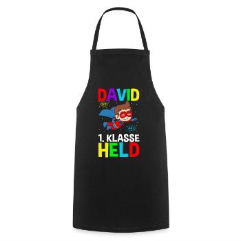 Schoolchild David 1st Grade Hero - Cooking Apron - black - Front - AI Model Male 185 dark (185cm)