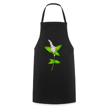 Menthe avec des fleurs – motif de la nature pour les amateurs d’herbes - Tablier de cuisine - noir - Devant - AI Model Male 185 dark (185cm)
