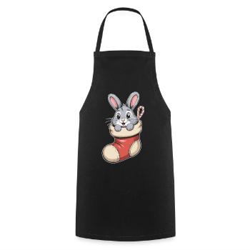 Lapin de Noël en chaussette câline - Tablier de cuisine - noir - Devant - AI Model Male 185 dark (185cm)