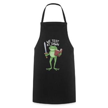 Dawn Test Frog: Sword & Scroll - Cooking Apron - black - Front - AI Model Male 185 dark (185cm)