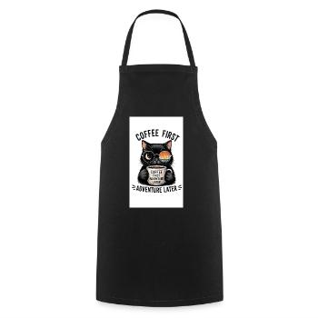 Kaffee zuerst, Abenteuer später Katze - Kochschürze - Schwarz - Vorne - AI Model Male 185 dark (185cm)