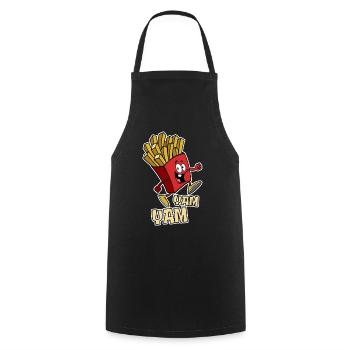 Pommes Yam, Yam - Fast Food - Geschenk - Kochschürze - Schwarz - Vorne - AI Model Male 185 dark (185cm)