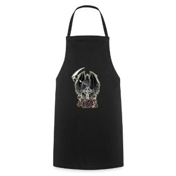 Grim Reaper,keltisches Kreuz und Rosen mit Schein - Kochschürze - Schwarz - Vorne - AI Model Male 185 dark (185cm)