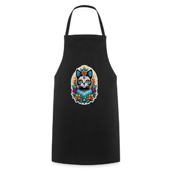 Katze Mexiko - Dia de los Muertos - Kochschürze - Schwarz - Vorne - AI Model Male 185 dark (185cm)