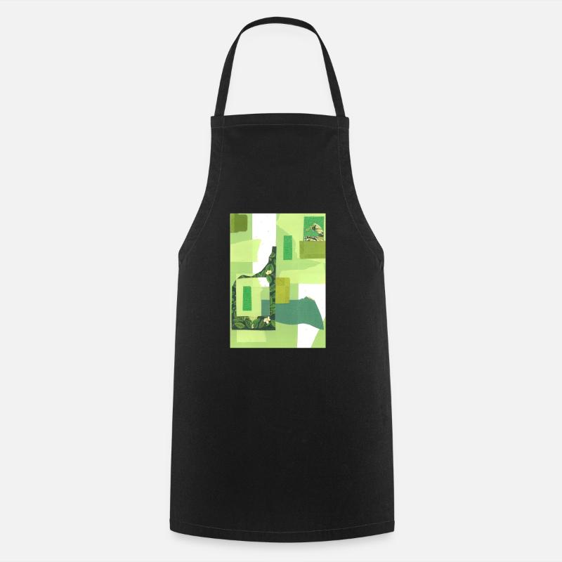 Green Collage - Cooking Apron - black
