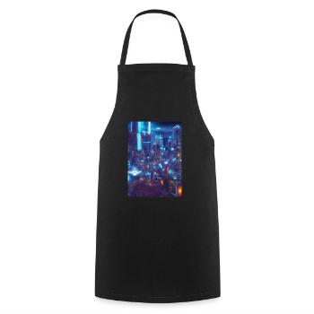 Cool Japanese Techno Cat In Japan Neon City - Kochschürze - Schwarz - Vorne - AI Model Male 185 dark (185cm)
