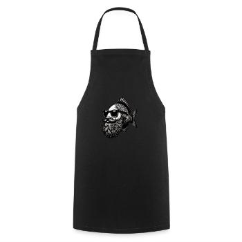 Cool Hipster Poisson Homme Carpe Moustache Chapeau - Tablier de cuisine - noir - Devant - AI Model Male 185 dark (185cm)