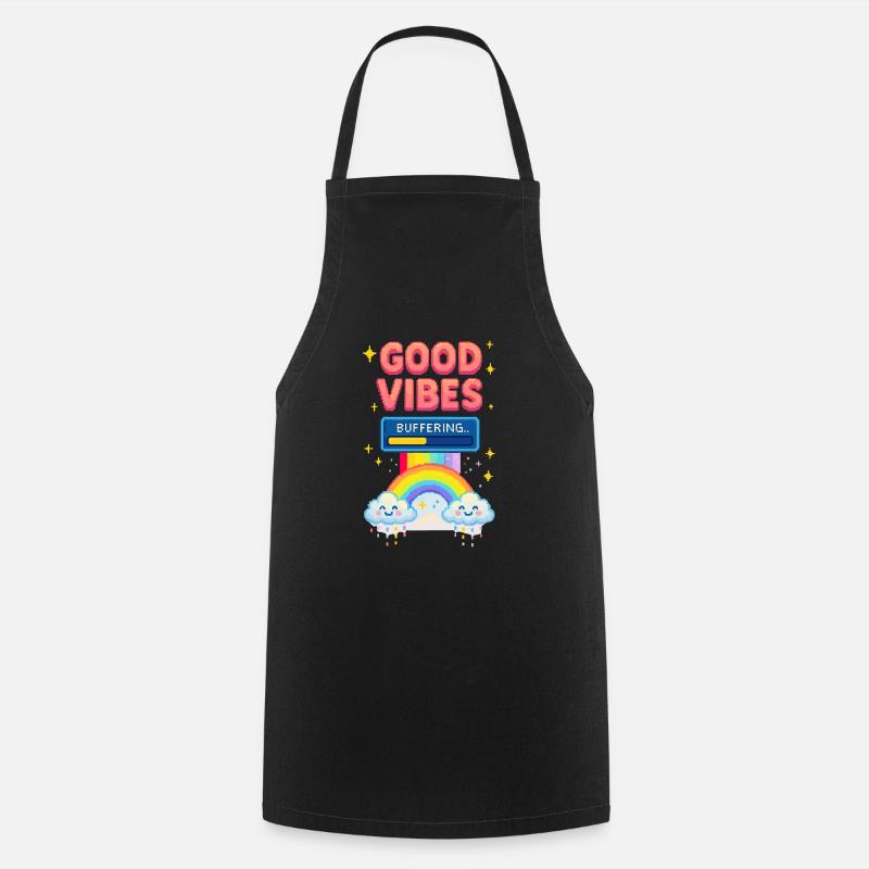 Vibes Pixel Art – Rainbow & Clouds - Cooking Apron - black