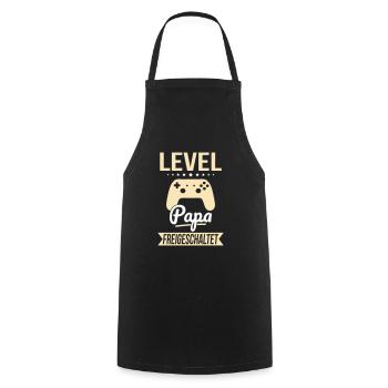 Level Papa freigeschaltet - Geschenkidee Vatertag - Kochschürze - Schwarz - Vorne - AI Model Male 185 dark (185cm)