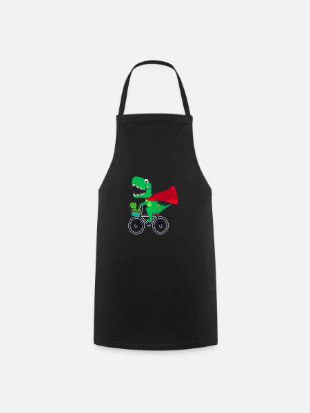 dinosaure super-héros drôle à vélo - Tablier de cuisine - noir