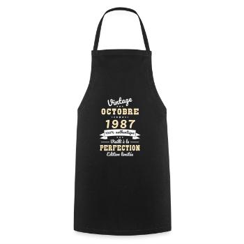 Anniversaire 35 ans - Octobre 1987 Vintage - Tablier de cuisine - noir - Devant - AI Model Male 185 dark (185cm)