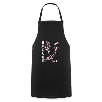 Japanese Cherry Blossom Sakura - Cooking Apron - black - Front - AI Model Male 185 dark (185cm)