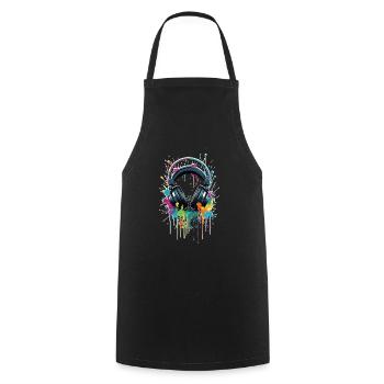 Headphones with colorful splashes of color - Cooking Apron - black - Front - AI Model Male 185 dark (185cm)