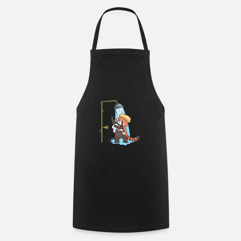 Un panda rouge prend une douche. - Tablier de cuisine - noir