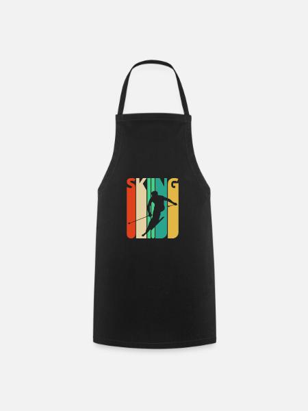 Awesome 70's Vintage Retro Skiing Gifts for Skiers - Cooking Apron - black