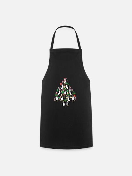 Weihnachts Baum Pinguine mit Lichtern Pinguin Spaß - Kochschürze - Schwarz