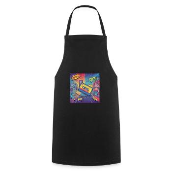 90s vibes: comic cassette in retro look - Cooking Apron - black - Front - AI Model Male 185 dark (185cm)