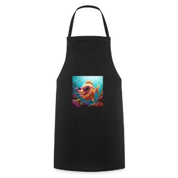 Les palmes en l’air ! Drôle de poisson avec des lunettes de soleil - Tablier de cuisine - noir - Devant - AI Model Male 185 dark (185cm)
