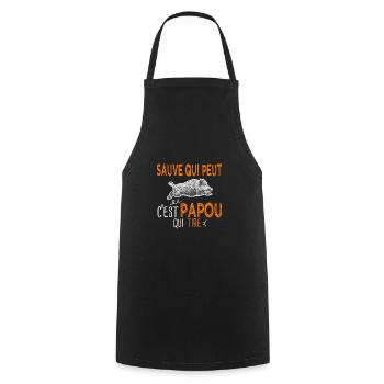 Papou c'est papou qui tire Humour Chasseur - Tablier de cuisine - noir - Devant - AI Model Male 185 dark (185cm)