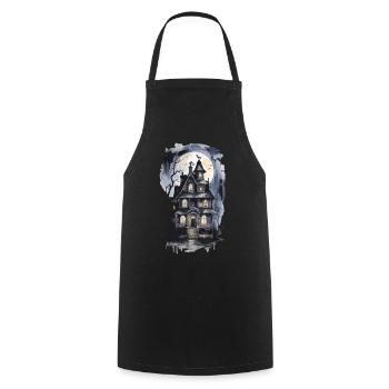 Mystic Witch House Halloween Vintage Full Moon - Cooking Apron - black - Front - AI Model Male 185 dark (185cm)
